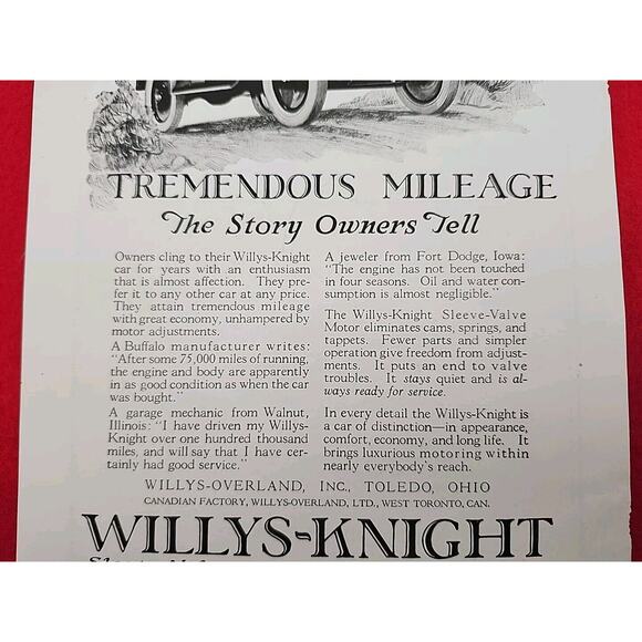 Vtg 1922 Willys-Knight: Tremendous Mileage the Story Owners Tell Print Ad - Picture 3 of 7